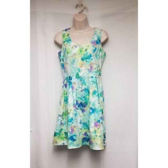 Calvin Klein Green Blue Patterned Abstract Floral Sleeveless Dress Adult… - Picture 4 of 8